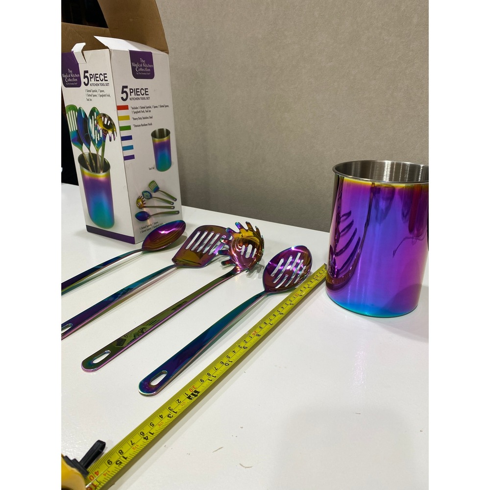 The Sneaky Chef 5 Piece Rainbow Titanium Stainless Steel Kitchen Tool Set Jar - Picture 5 of 7